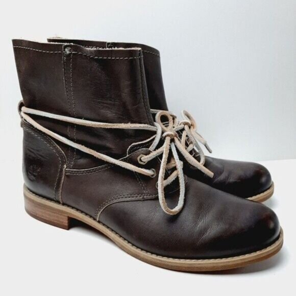 TIMBERLAND / Earthkeepers Savin Hill Brown Leather Lace Up Ankle Boots Sz 8 - Picture 2 of 14